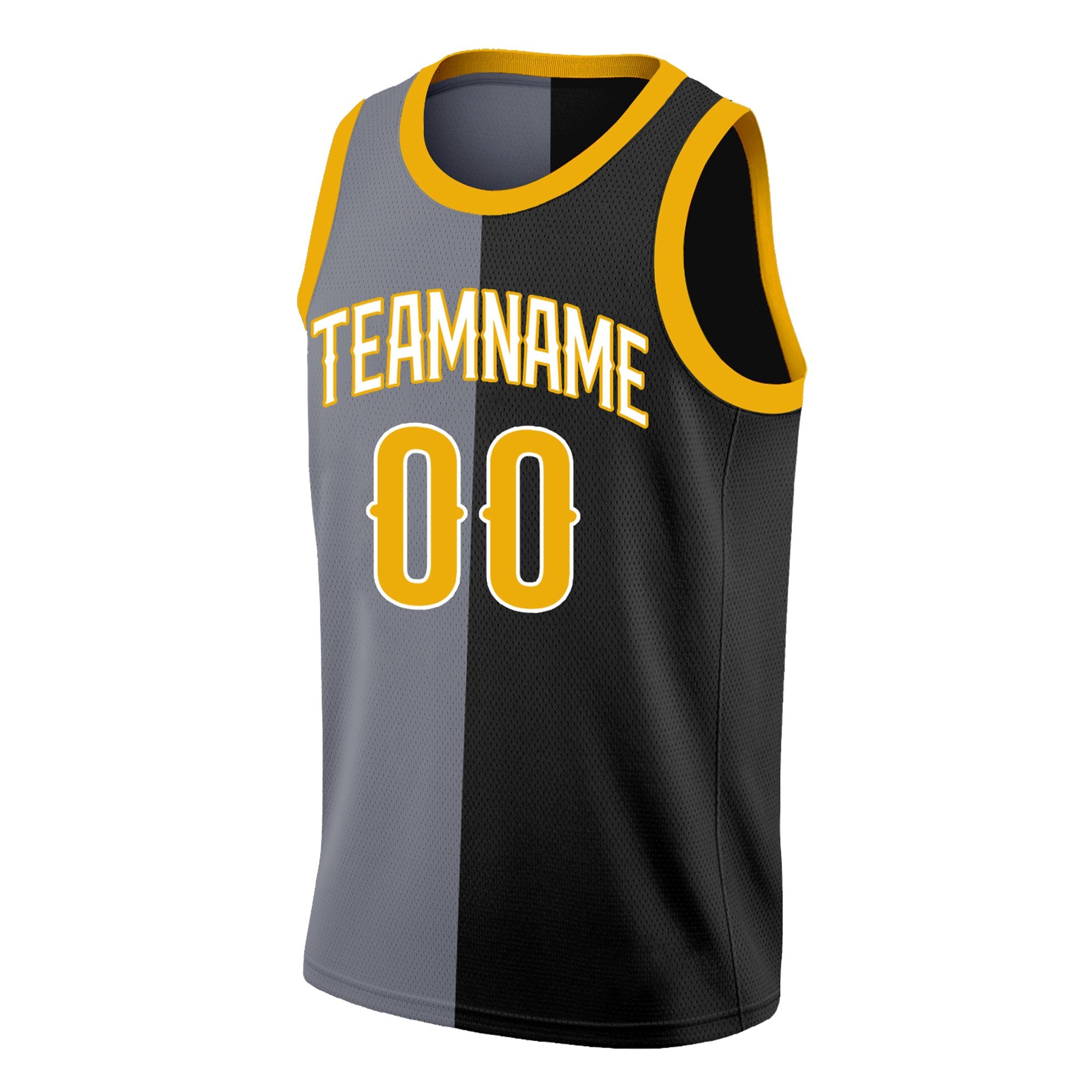 Maillot de basket-ball personnalisé, haut à la mode, noir, jaune-noir, fendu