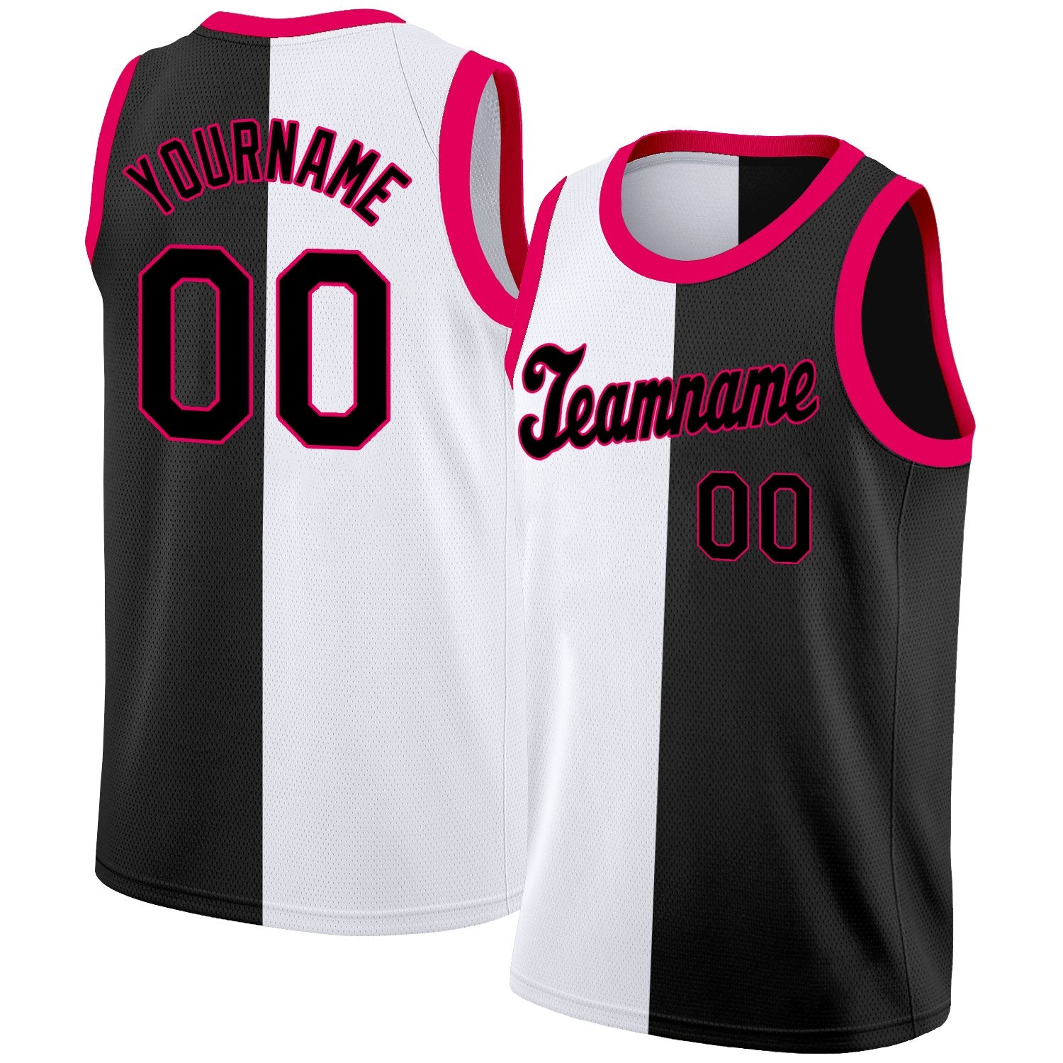 Custom Black White-Pink Split Fashion Tops Basketball Jersey