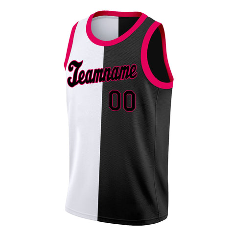 Custom Black White-Pink Split Fashion Tops Basketball Jersey