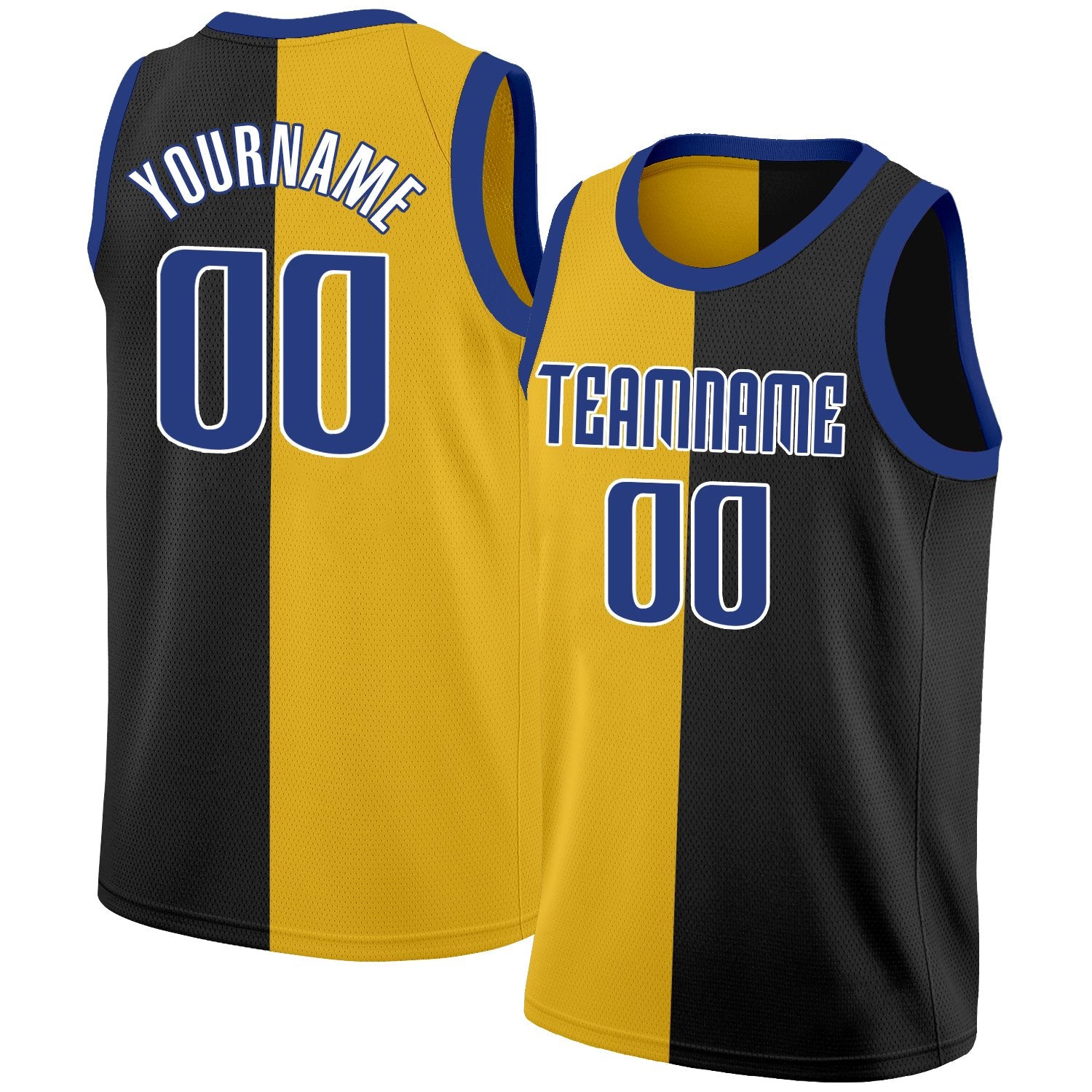 Custom Black Yellow-Navy Split Fashion Tops Basketball Jersey