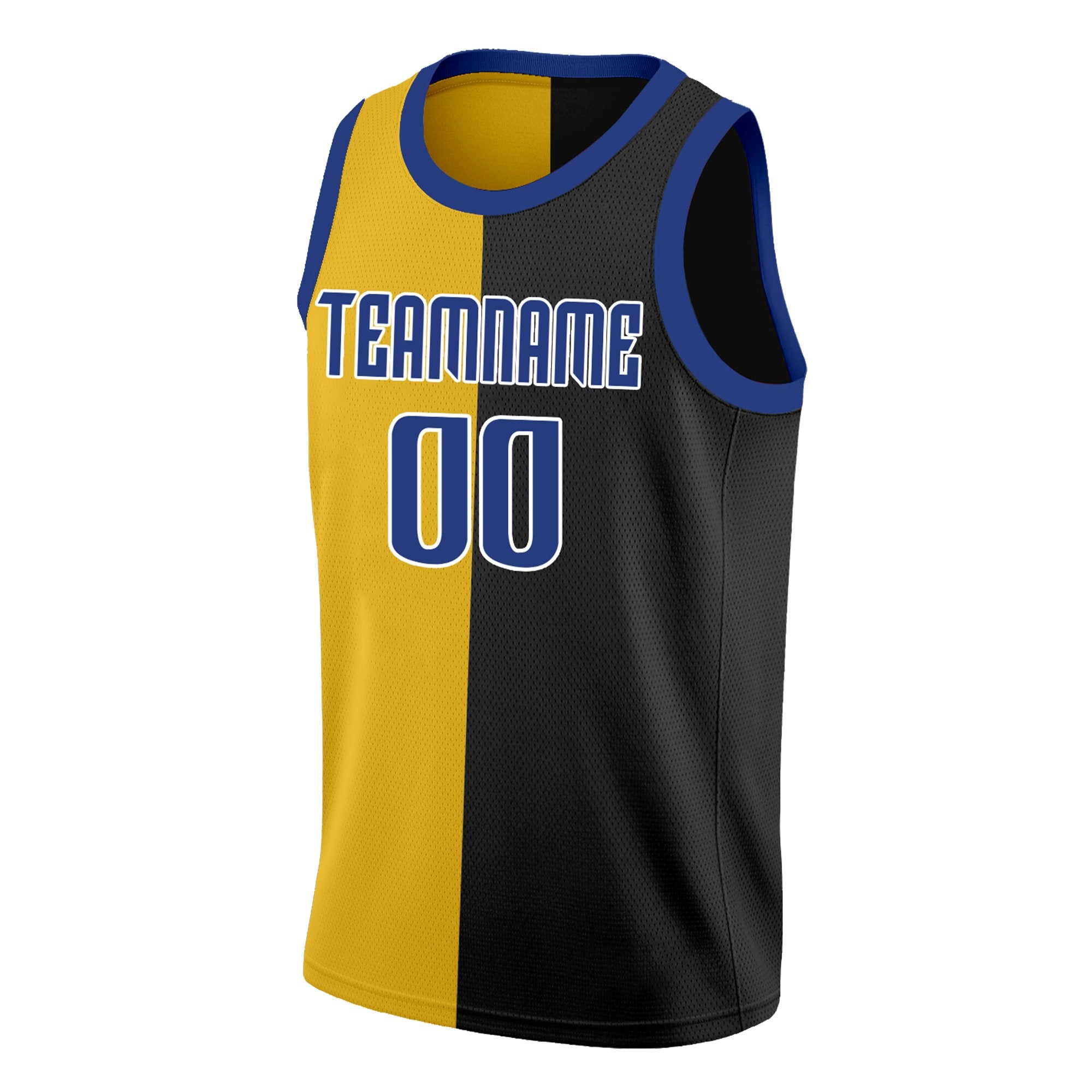 Custom Black Yellow-Navy Split Fashion Tops Basketball Jersey