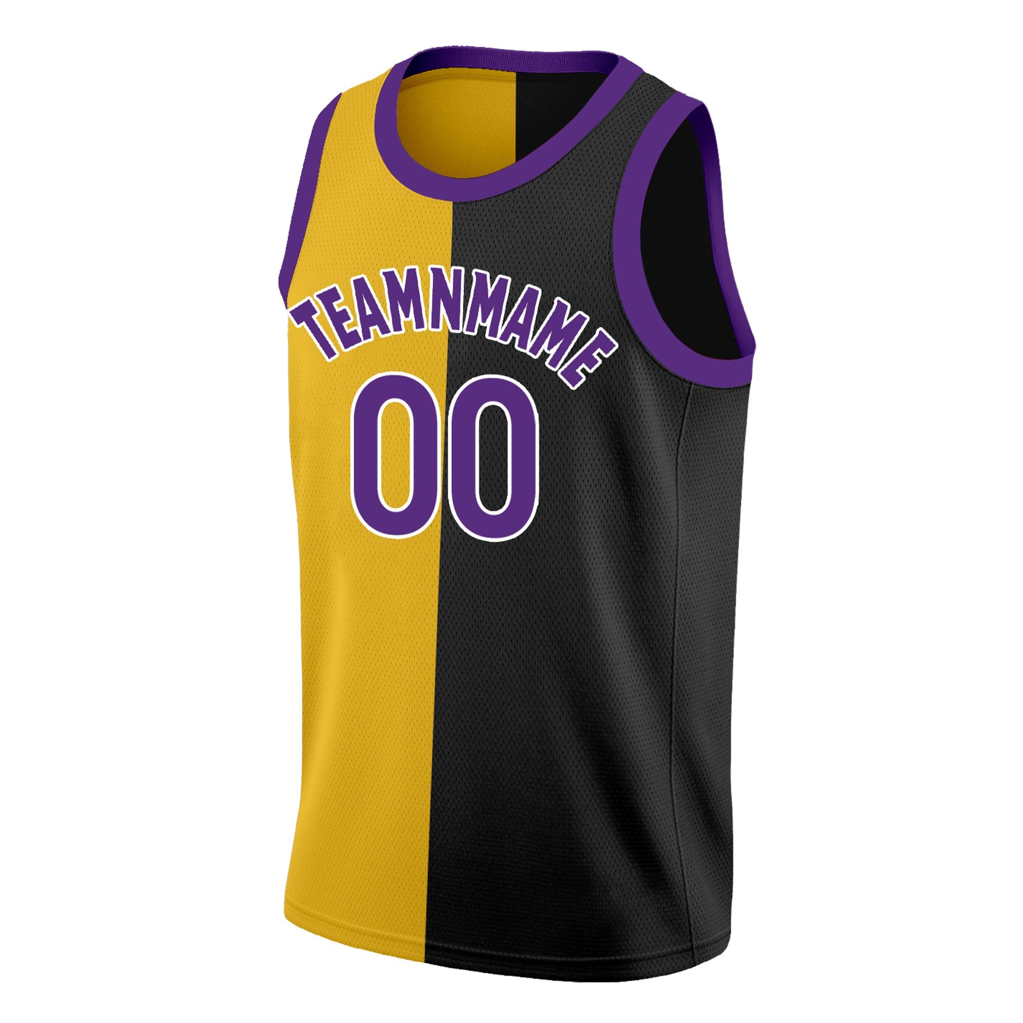 Maillot de basket-ball personnalisé, haut à la mode, noir, jaune-violet, fendu