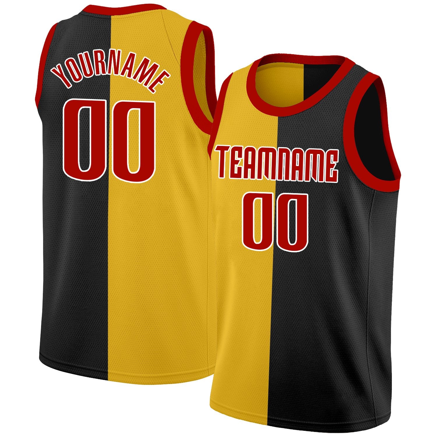 Maillot de basket-ball personnalisé noir jaune-rouge, hauts à la mode