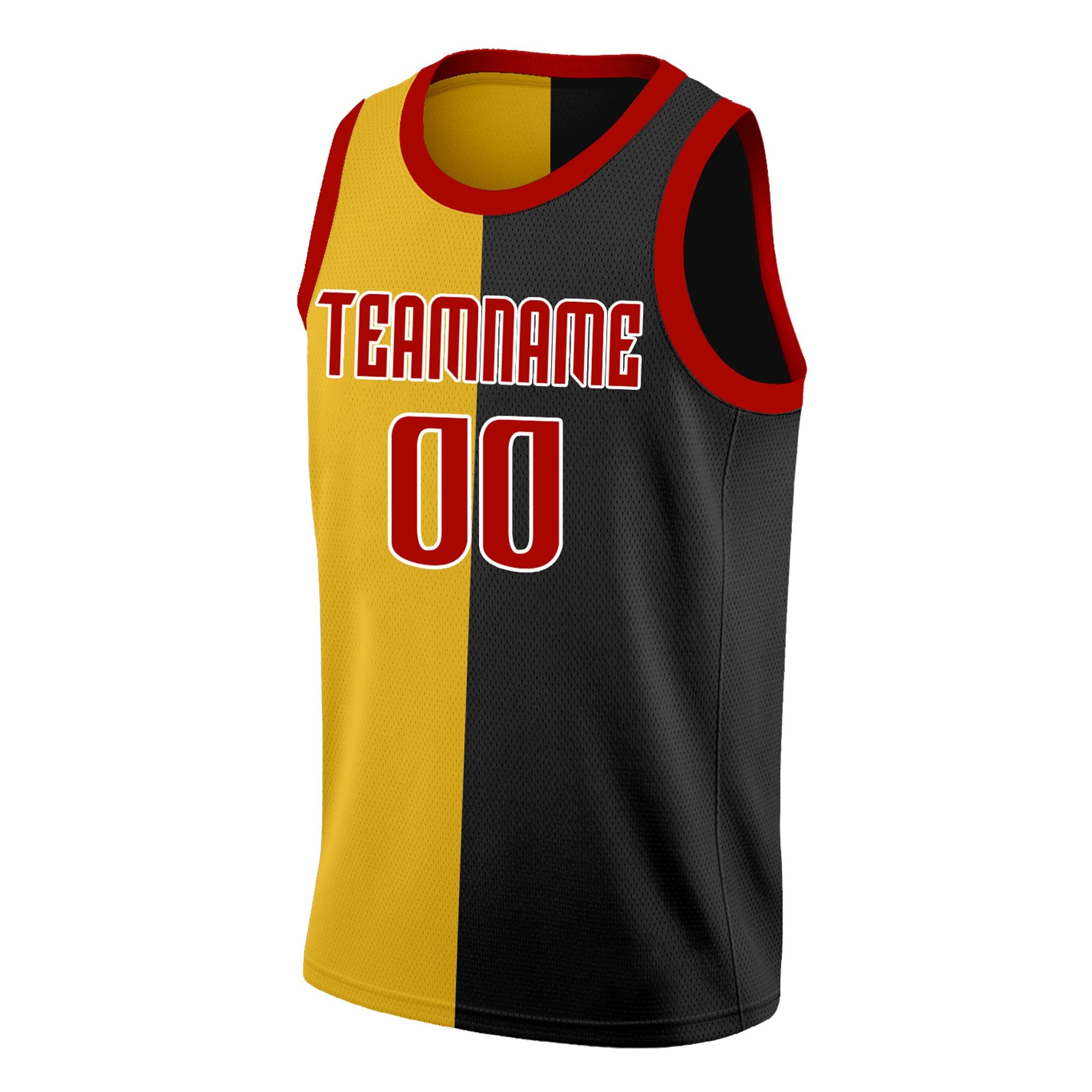 Maillot de basket-ball personnalisé noir jaune-rouge, hauts à la mode