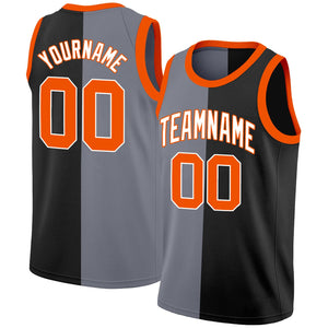 Custom Black Orange-White Split Fashion Tops Basketball Jersey