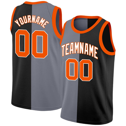 Custom Black Orange-White Split Fashion Tops Basketball Jersey
