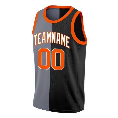 Custom Black Orange-White Split Fashion Tops Basketball Jersey