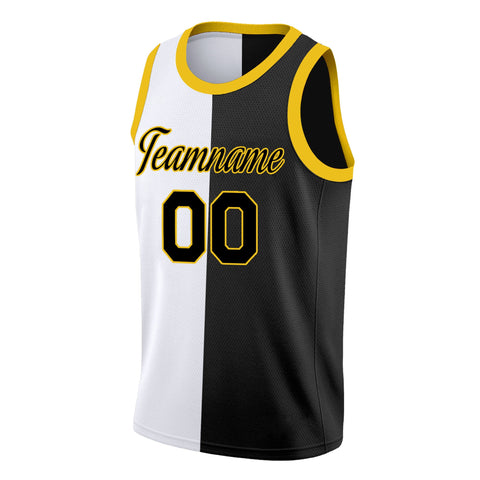 Custom White Black-Yellow Split Fashion Tops Basketball Jersey