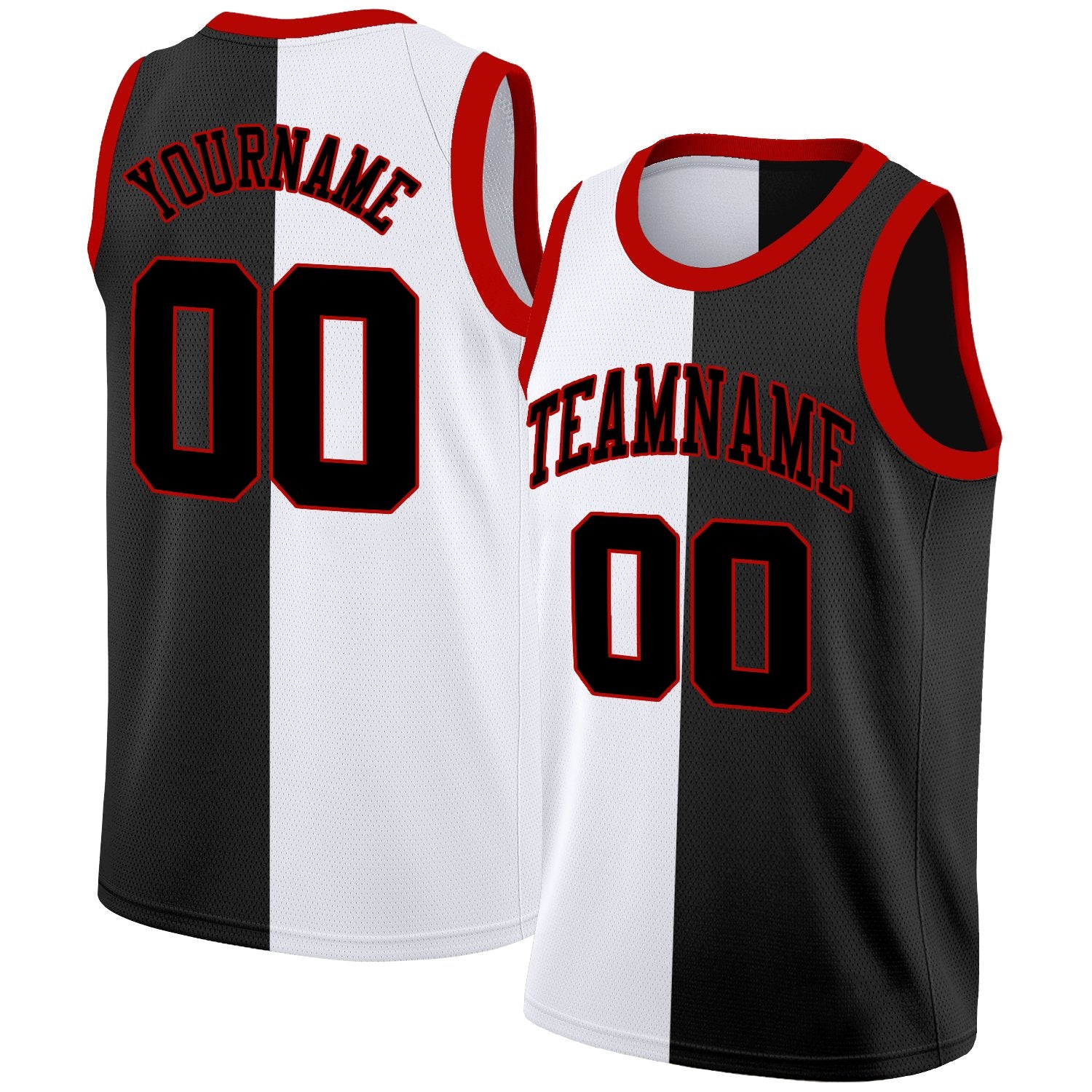 Custom Black White-Red Split Fashion Tops Basketball Jersey