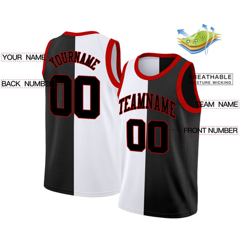 Custom Black White-Red Split Fashion Tops Basketball Jersey