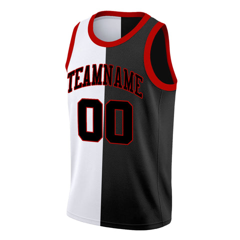 Custom Black White-Red Split Fashion Tops Basketball Jersey
