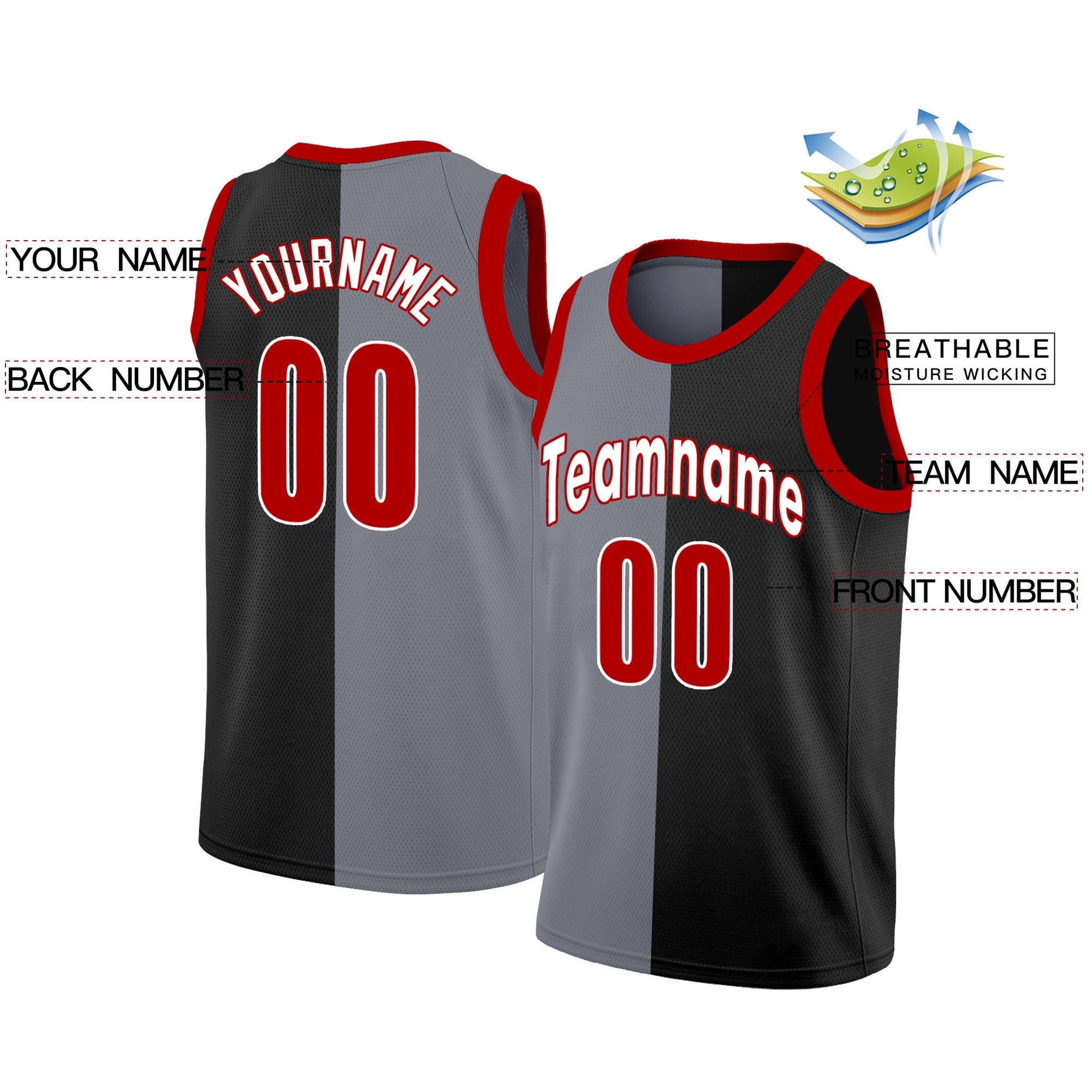 Custom Black White Split Fashion Tops Basketball Jersey