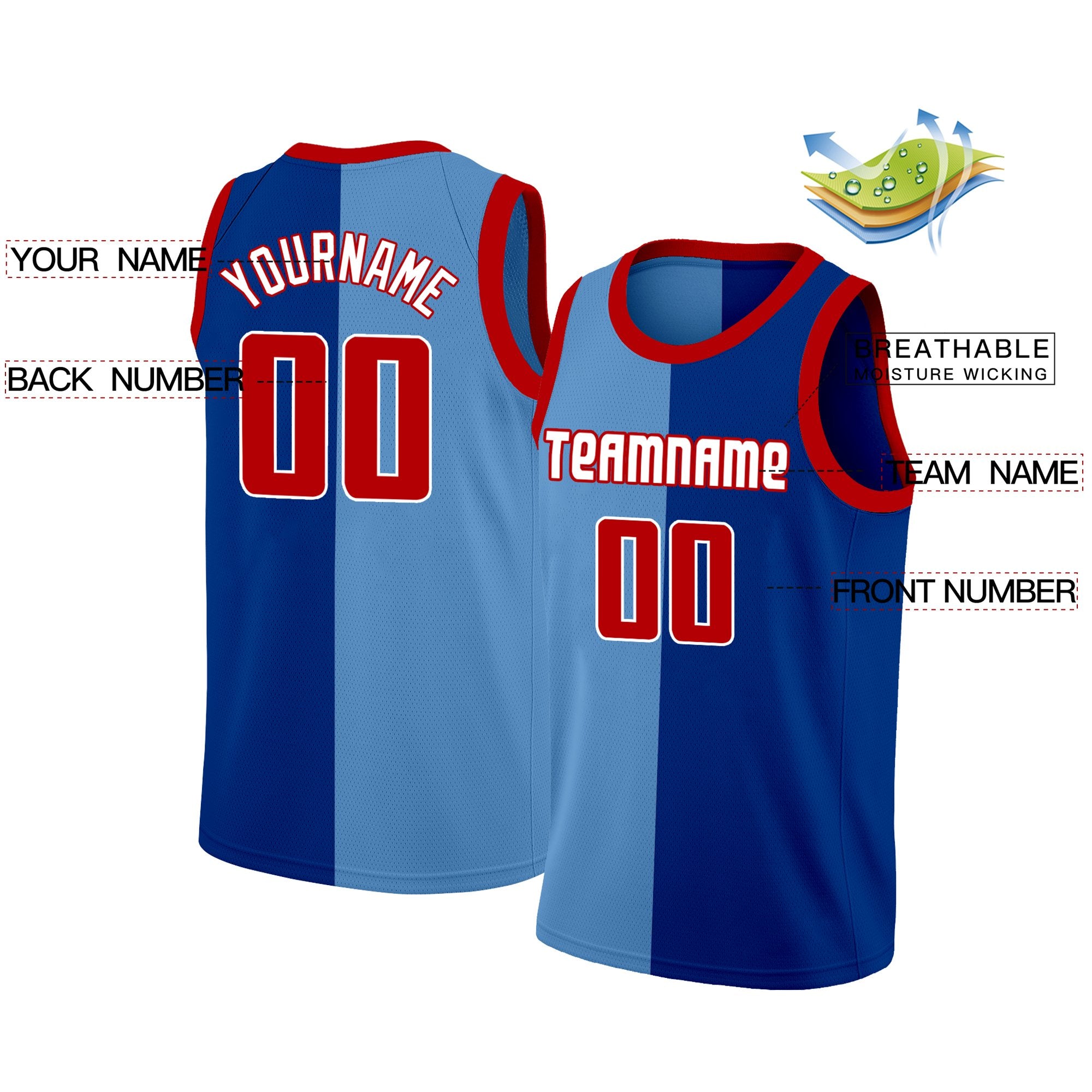 Custom Navy Blue-Red Split Fashion Tops Basketball Jersey