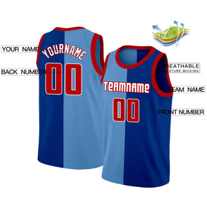 Custom Navy Blue-Red Split Fashion Tops Basketball Jersey