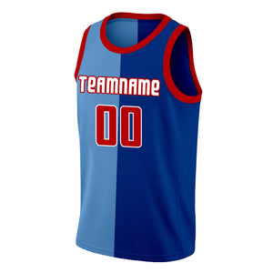 Custom Navy Blue-Red Split Fashion Tops Basketball Jersey