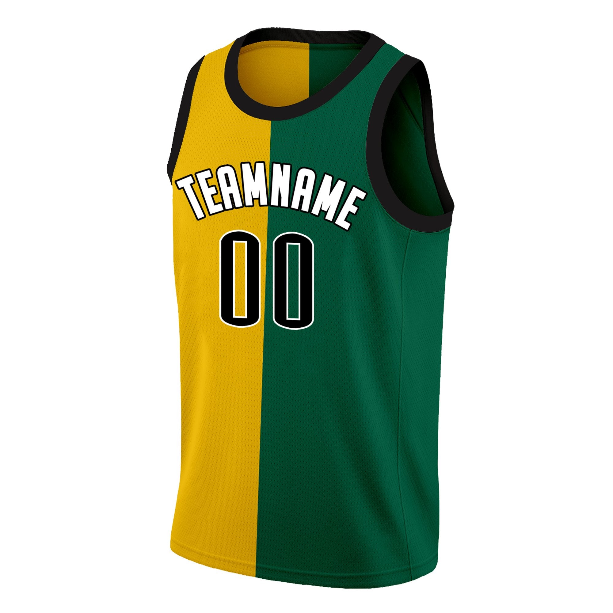 Maillot de basket-ball personnalisé jaune vert-blanc fendu à la mode