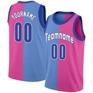 Maillot de basket-ball personnalisé rose bleu fendu à la mode