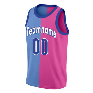 Maillot de basket-ball personnalisé rose bleu fendu à la mode