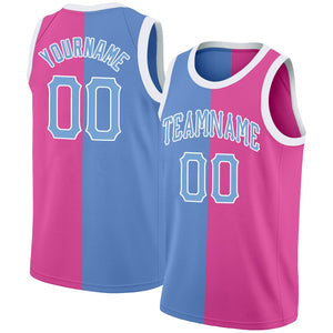 Maillot de basket-ball personnalisé rose bleu fendu à la mode