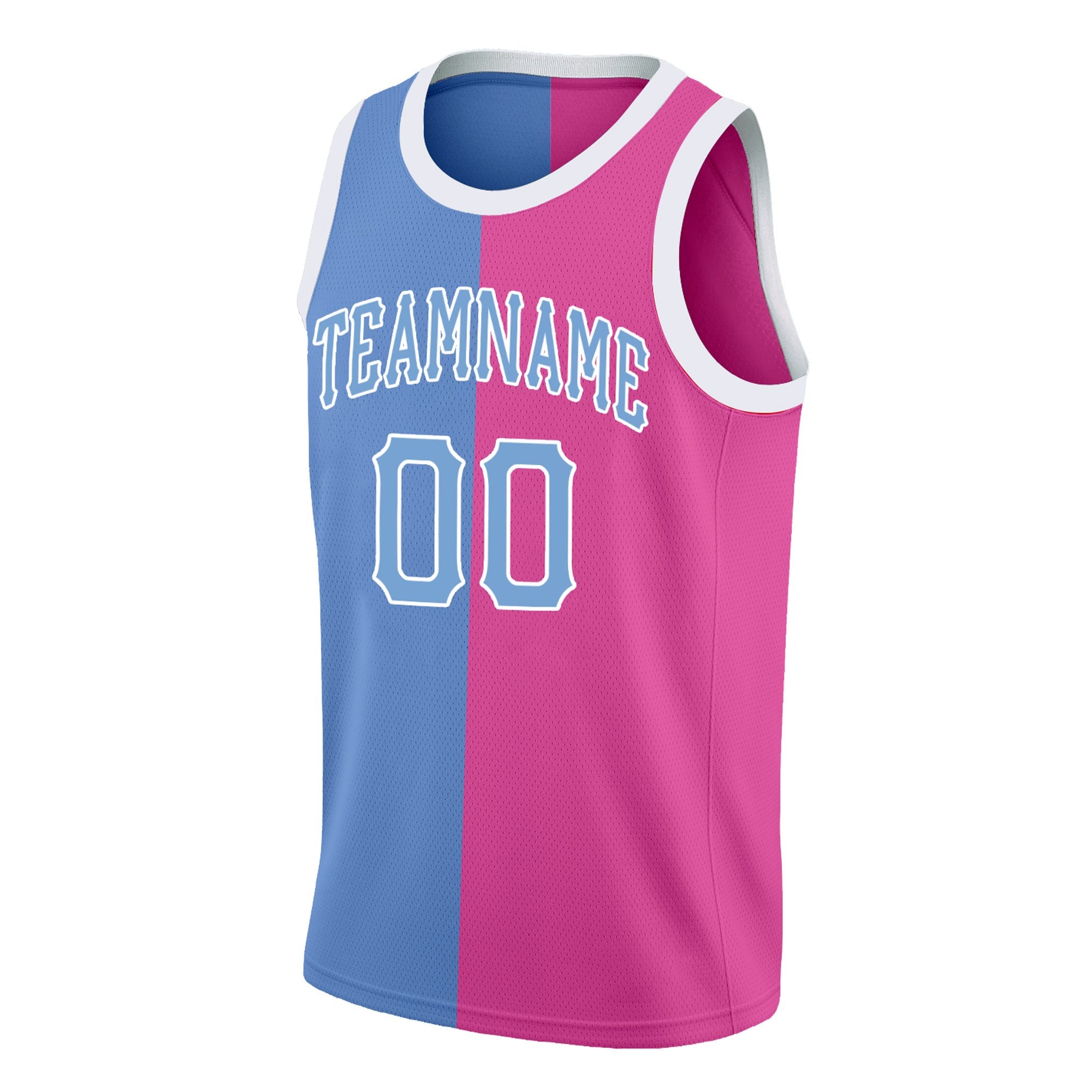 Maillot de basket-ball personnalisé rose bleu fendu à la mode