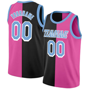 Maillot de basket-ball personnalisé, haut à la mode, rose, noir et bleu, fendu