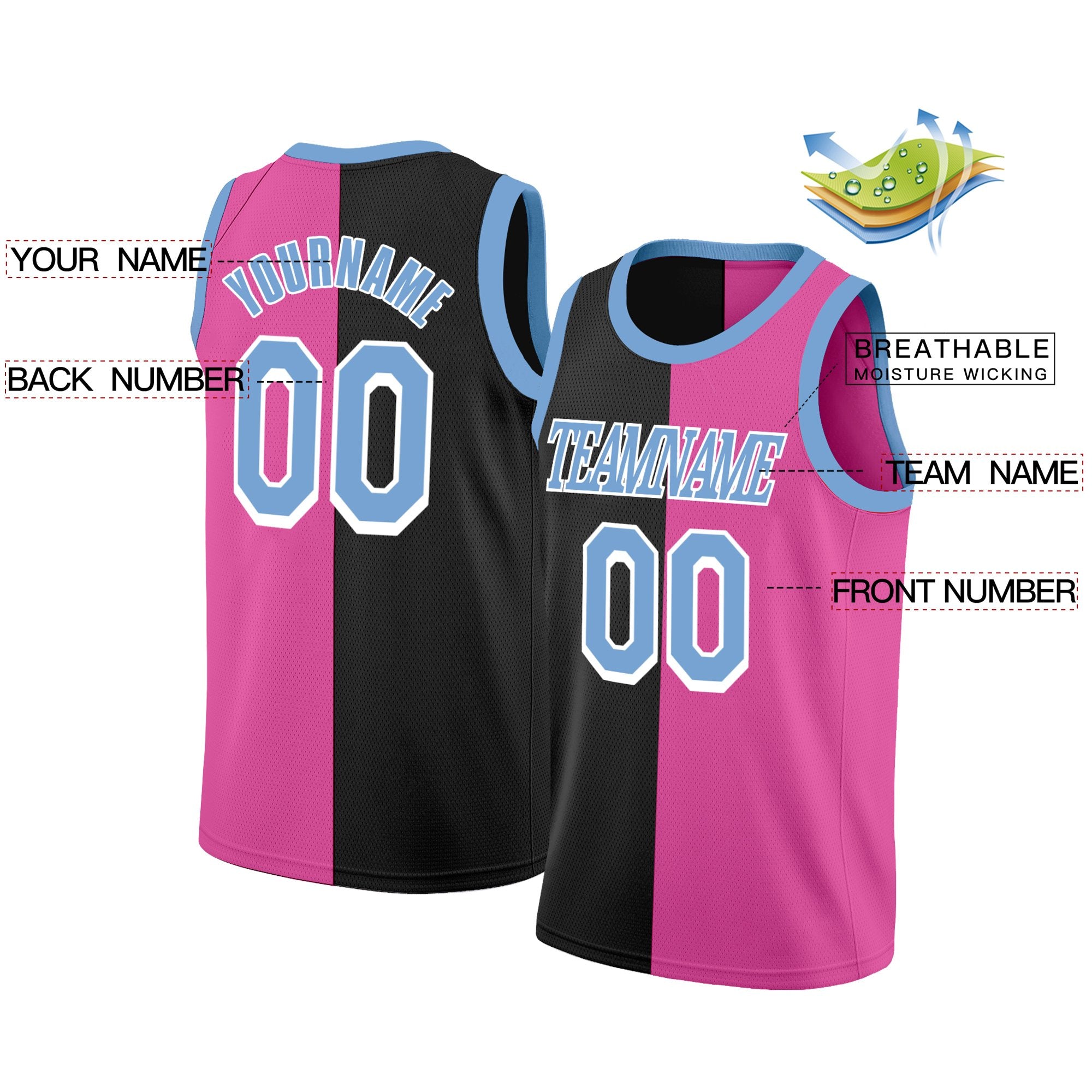 Custom Pink Blac-Blue Split Fashion Tops Basketball Jersey