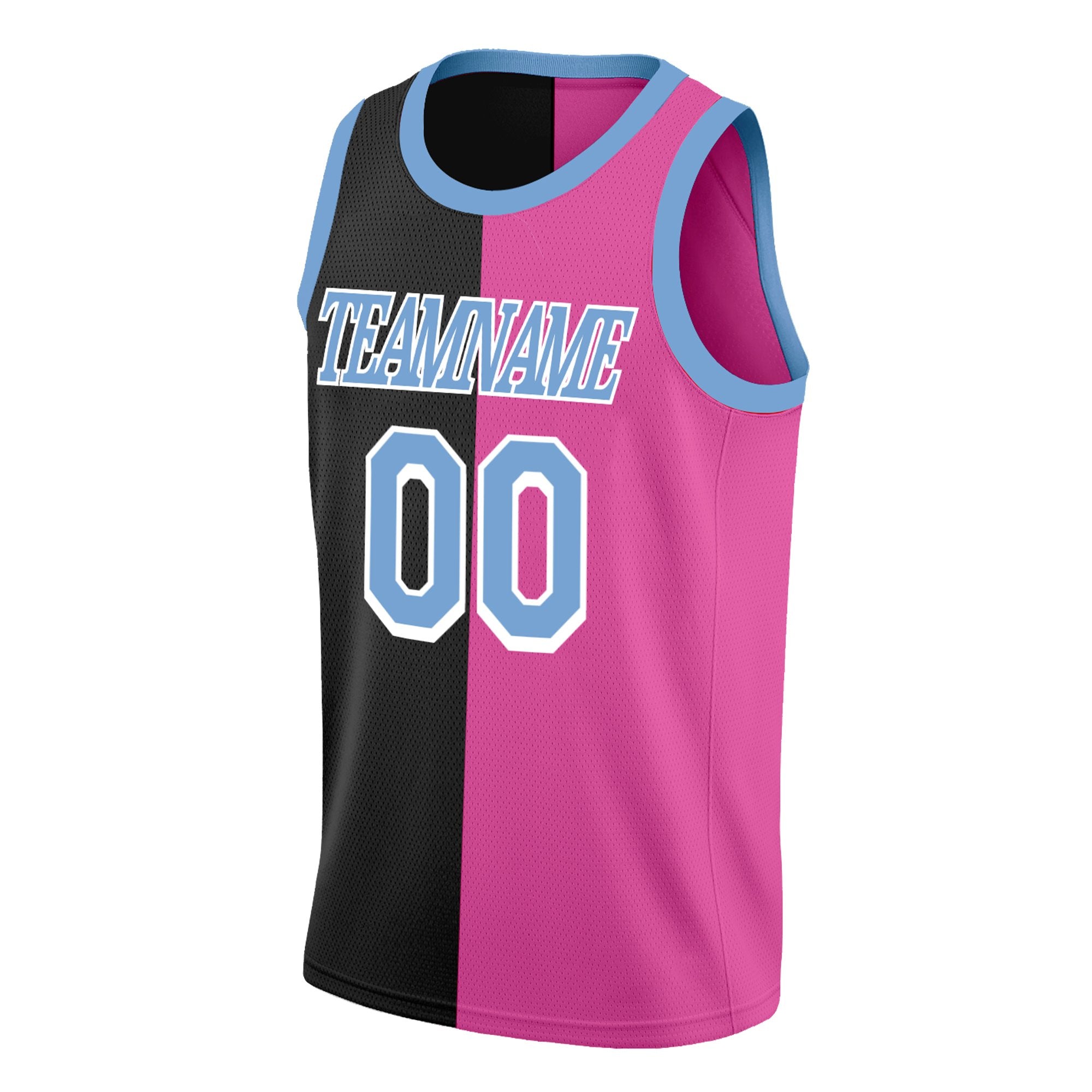 Maillot de basket-ball personnalisé, haut à la mode, rose, noir et bleu, fendu