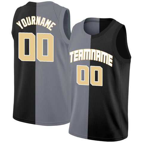 Custom Black Gold-White Split Fashion Tops Basketball Jersey