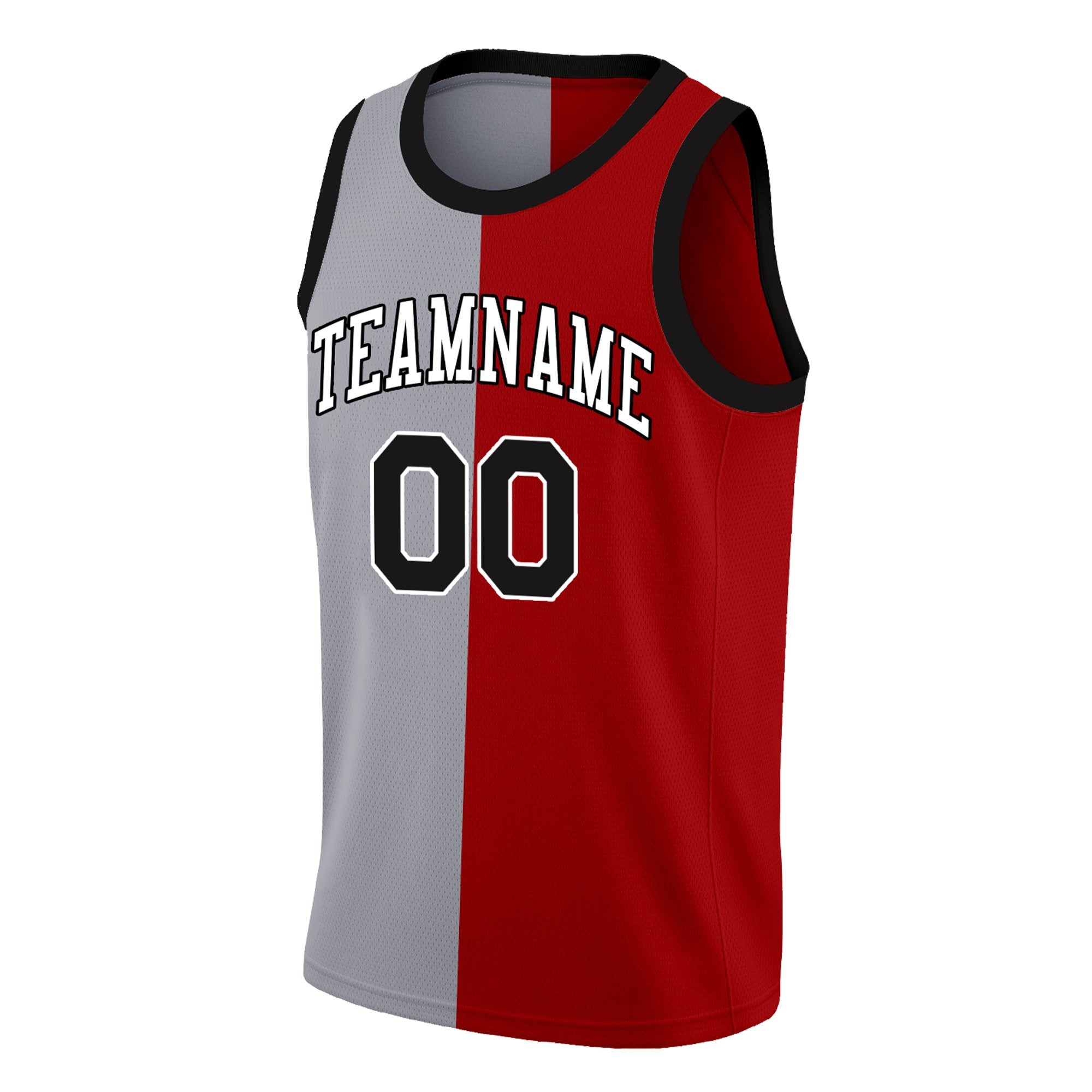 Custom Gray Red-White Split Fashion Tops Basketball Jersey