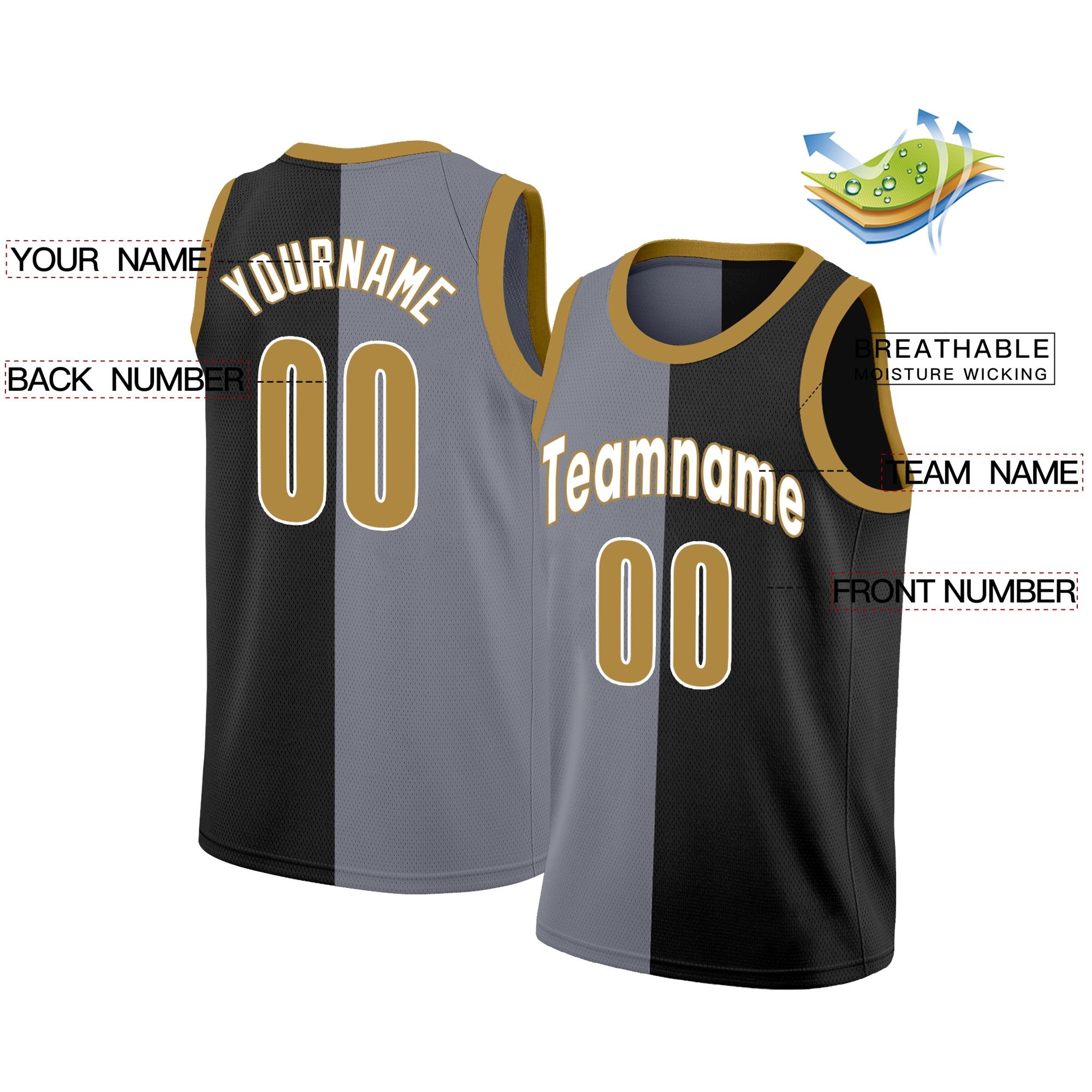 Custom Black Yellow-White Split Fashion Tops Basketball Jersey