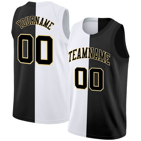 Custom Black White-Yellow Split Fashion Tops Basketball Jersey