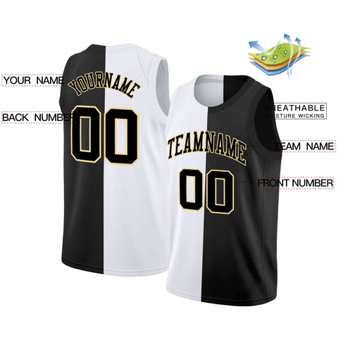 Custom Black White-Yellow Split Fashion Tops Basketball Jersey