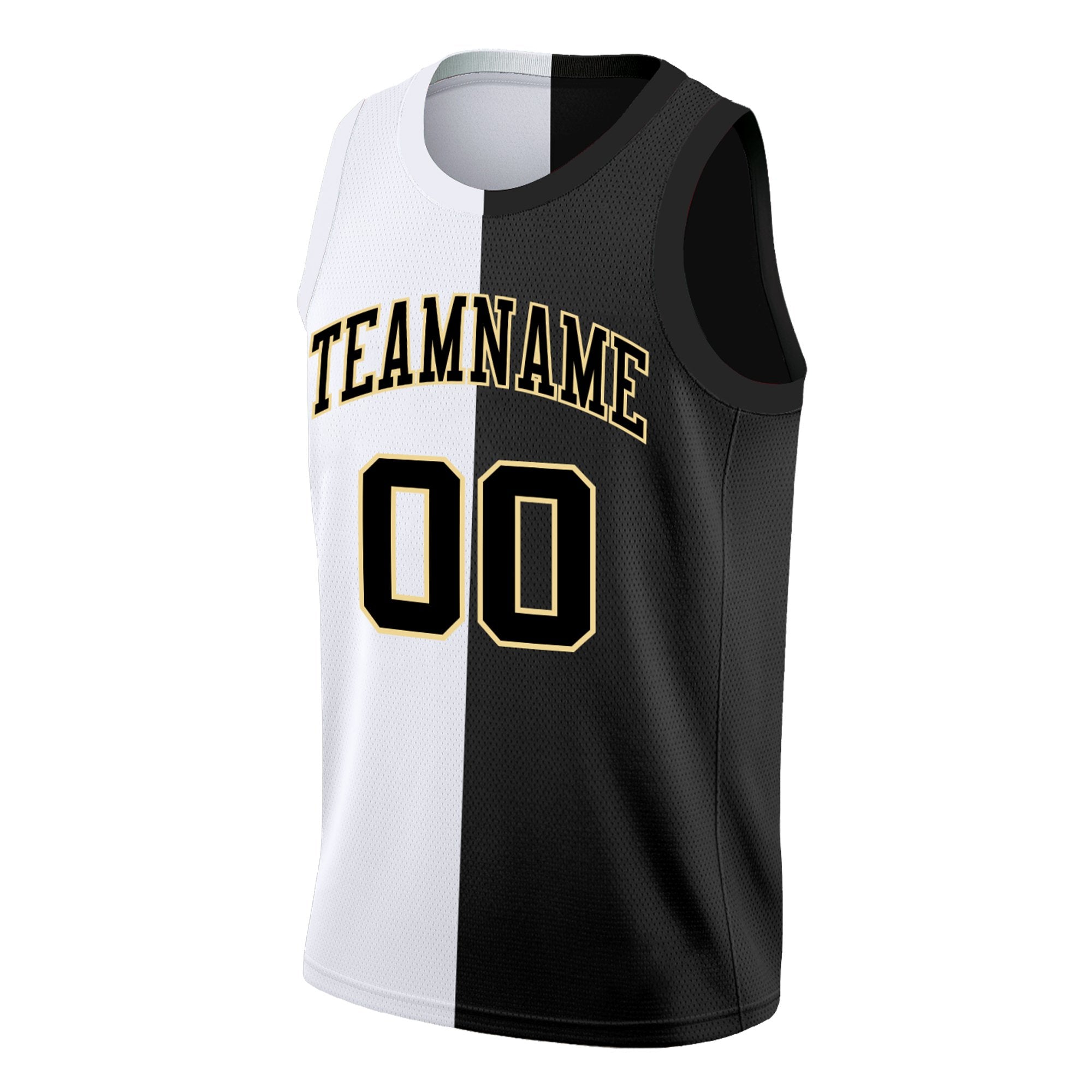 Custom Black White-Yellow Split Fashion Tops Basketball Jersey