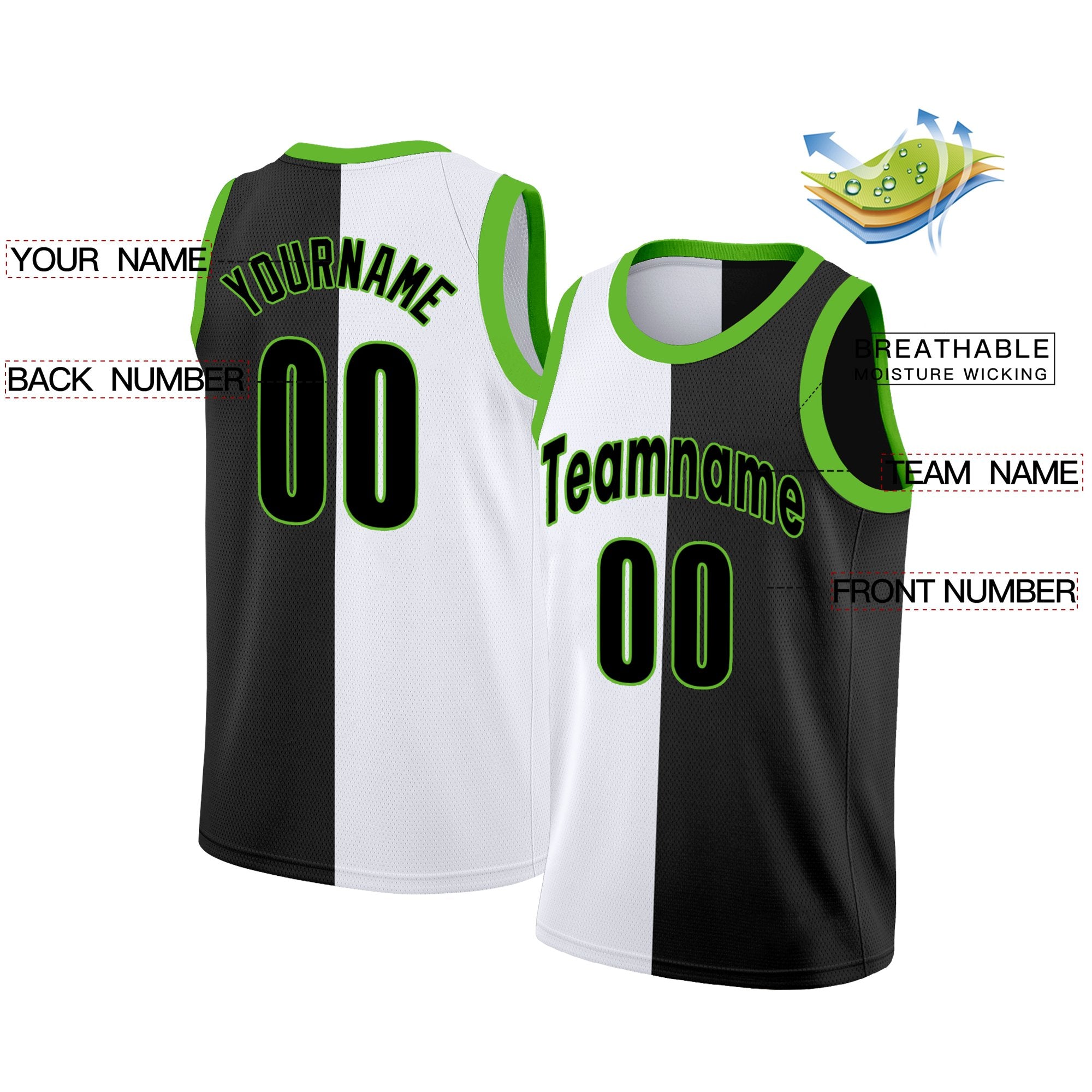 Custom Black White Split Fashion Tops Basketball Jersey