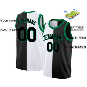 Custom Black White Green Split Fashion Tops Basketball Jersey