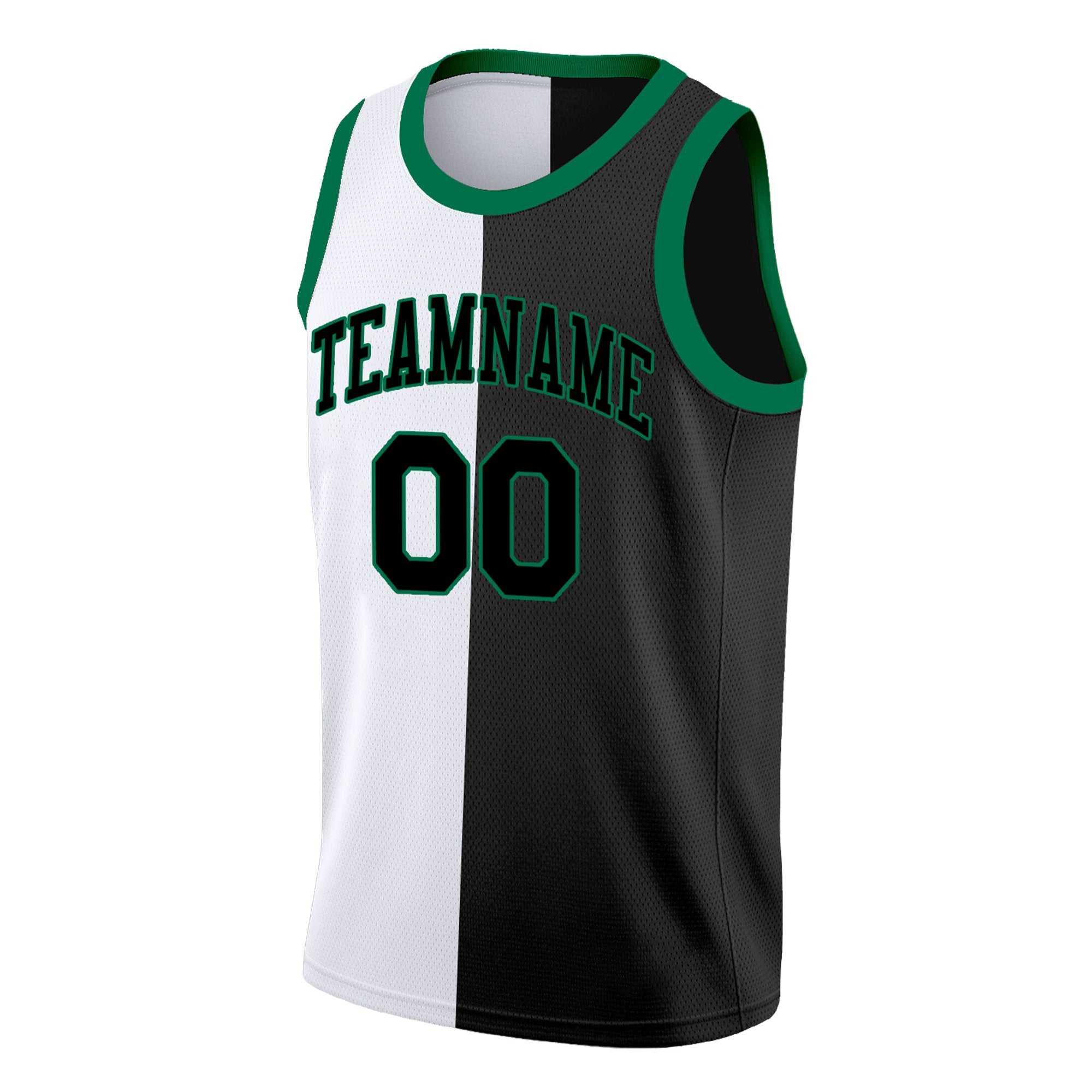 Maillot de basket-ball personnalisé, haut à la mode, noir, blanc, vert, fendu