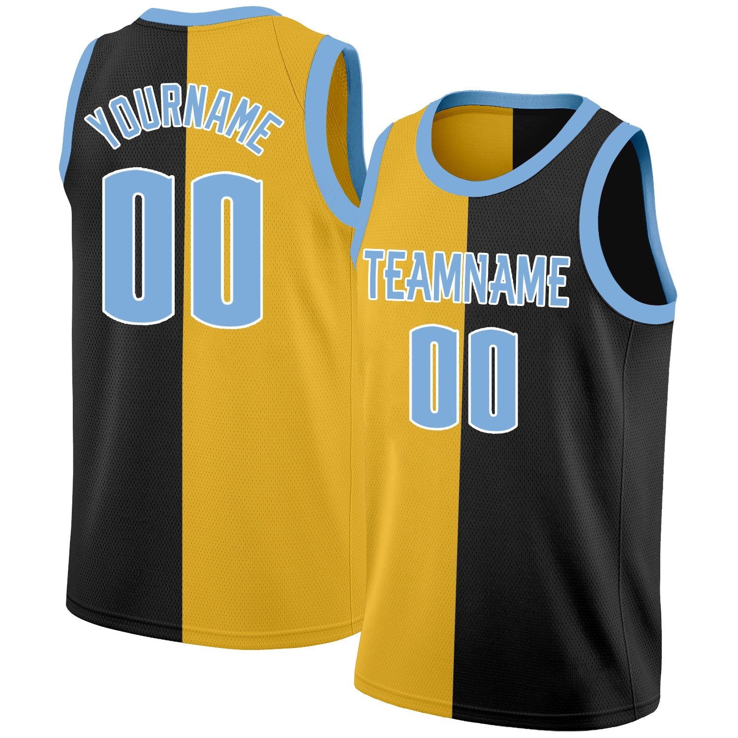 Custom Yellow Black Split Fashion Tops Basketball Jersey