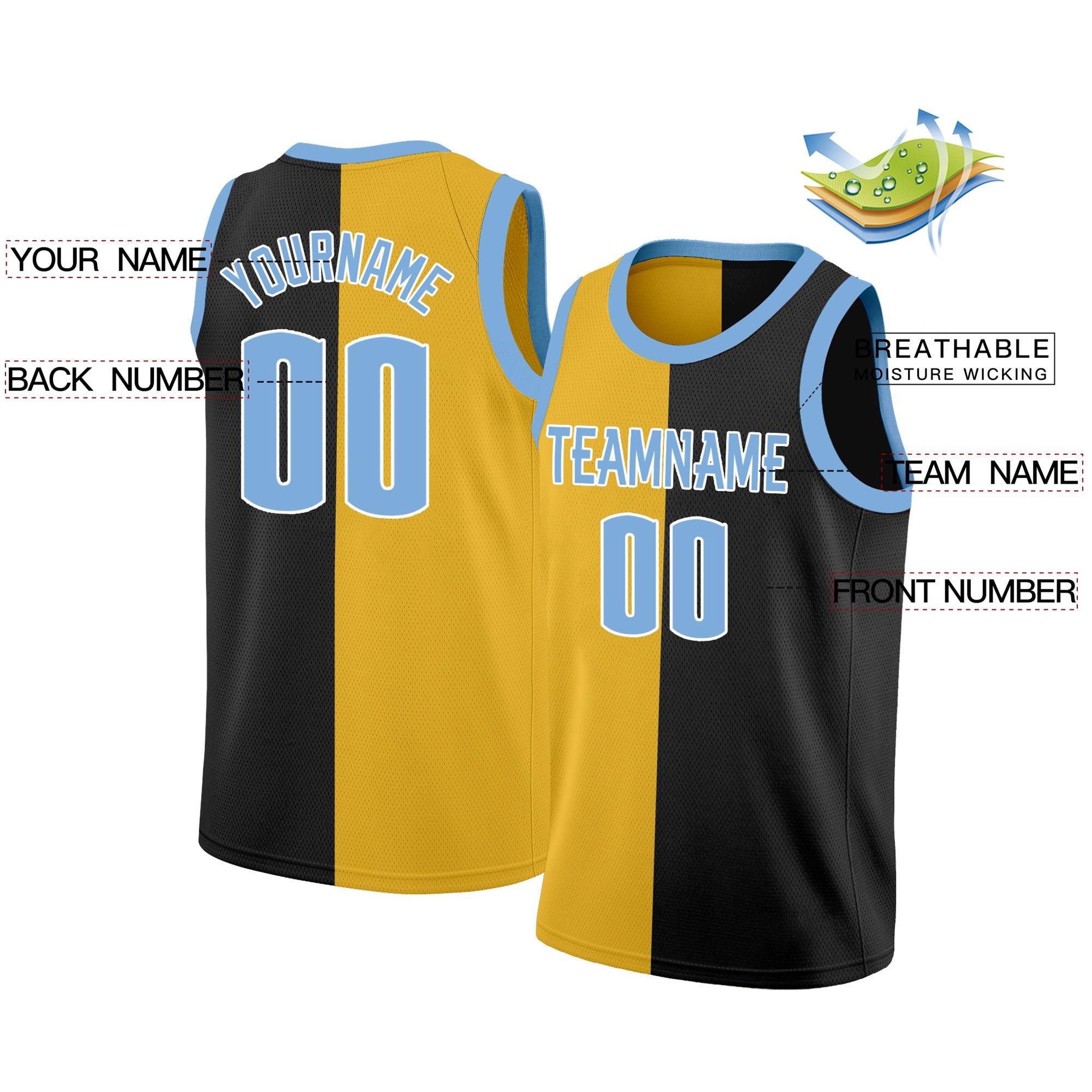 Maillot de basket-ball personnalisé, jaune et noir, hauts à la mode, fendus