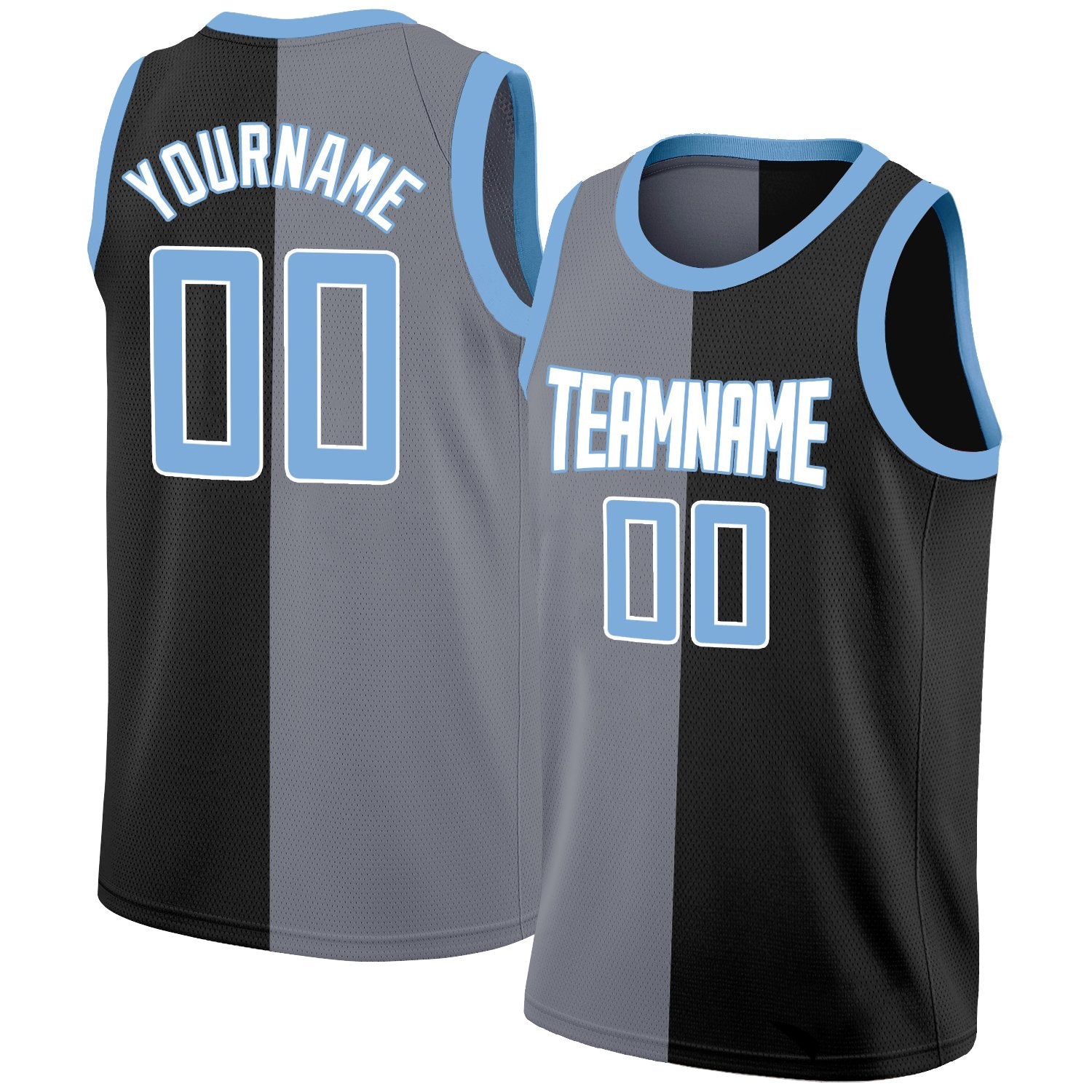 Custom Black Light Blue-White Split Fashion Tops Basketball Jersey