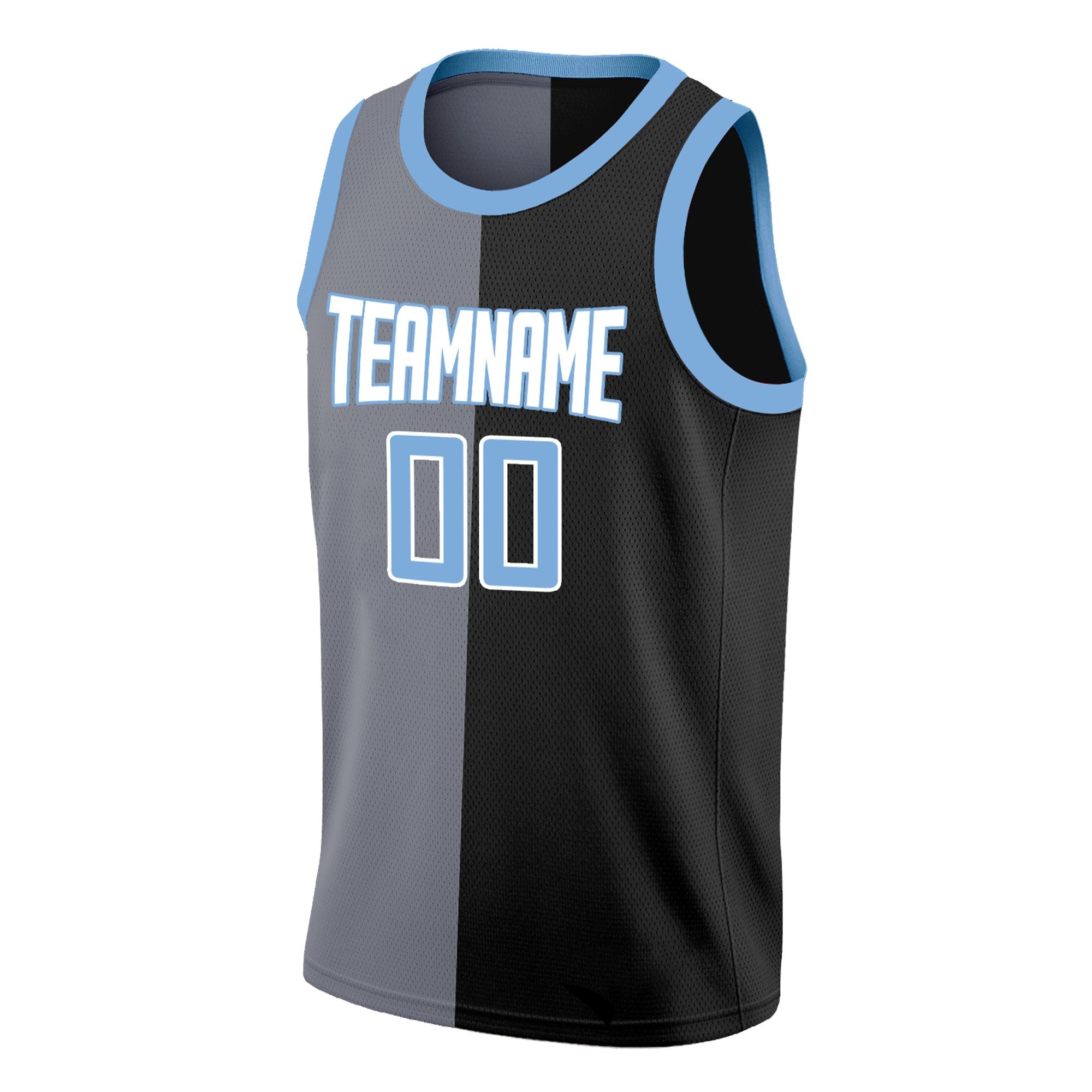 Custom Black Light Blue-White Split Fashion Tops Basketball Jersey