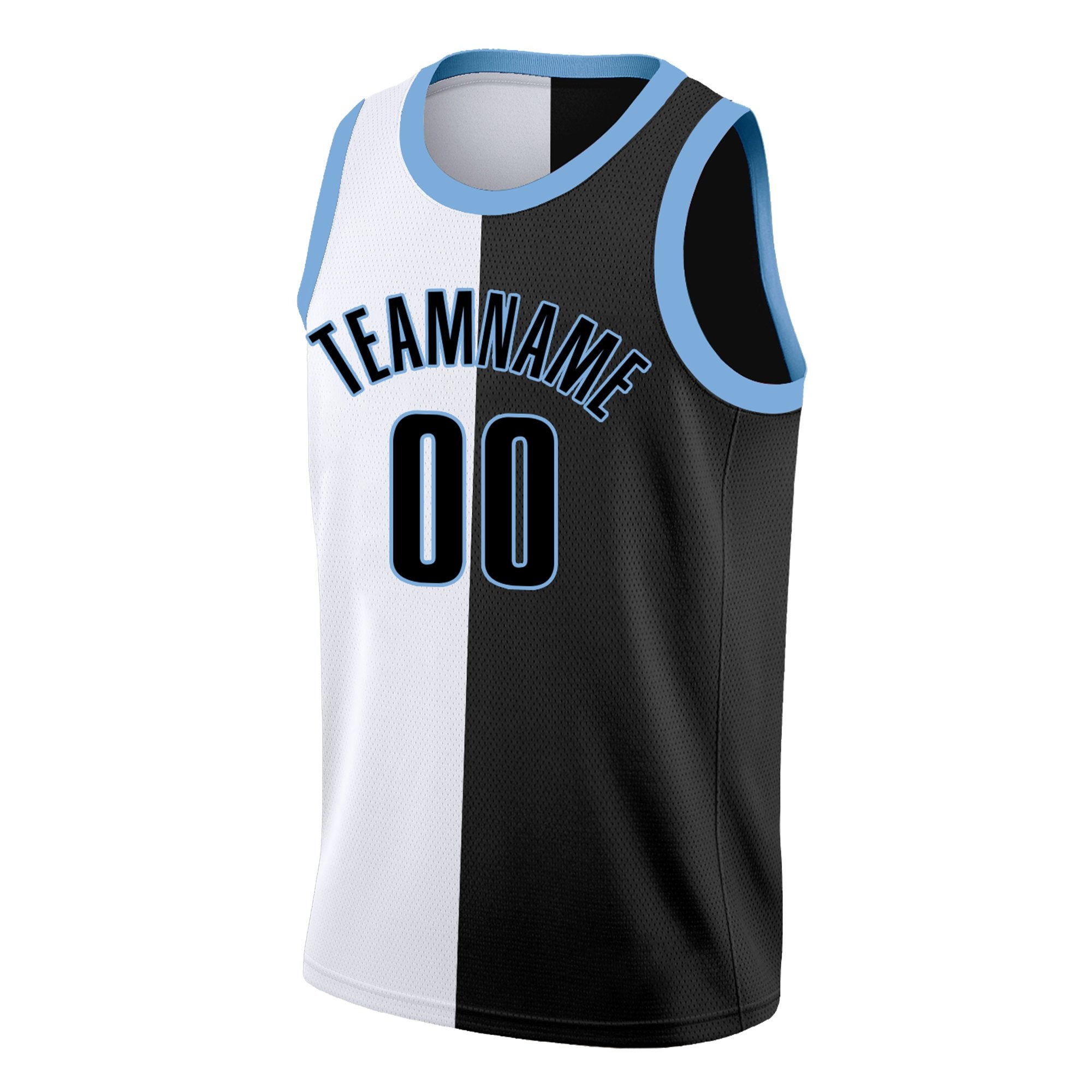 Custom Black White-Blue Split Fashion Tops Basketball Jersey