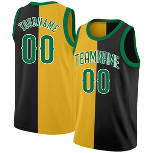 Custom Black Yellow-Green Split Fashion Tops Basketball Jersey