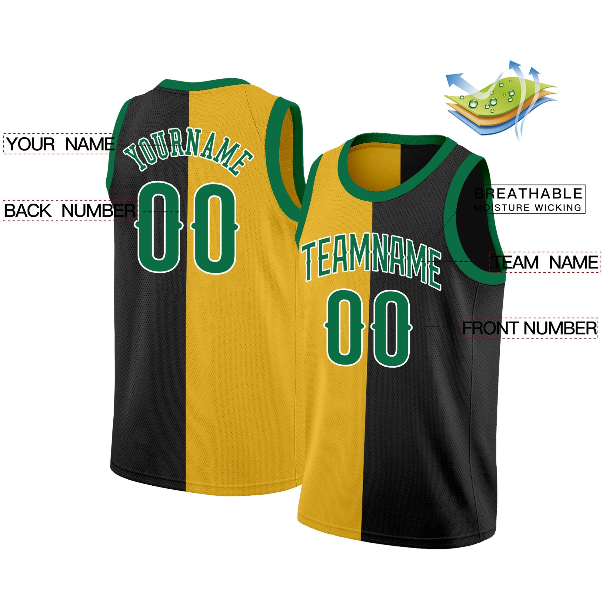 Maillot de basket-ball personnalisé, haut à la mode, noir, jaune-vert, personnalisé