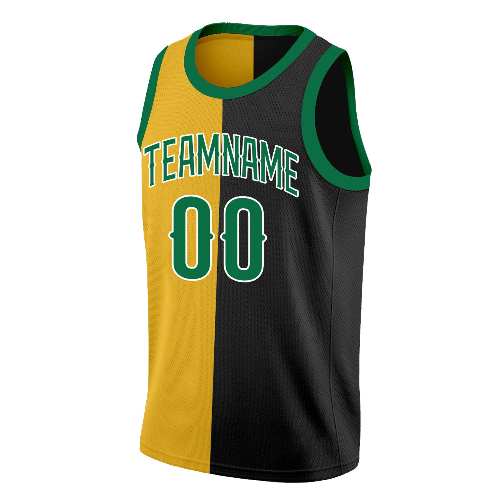 Custom Black Yellow-Green Split Fashion Tops Basketball Jersey