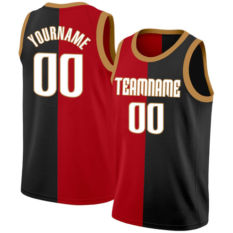 Custom Black Red-Brown Split Fashion Tops Basketball Jersey