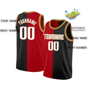 Custom Black Red-Brown Split Fashion Tops Basketball Jersey