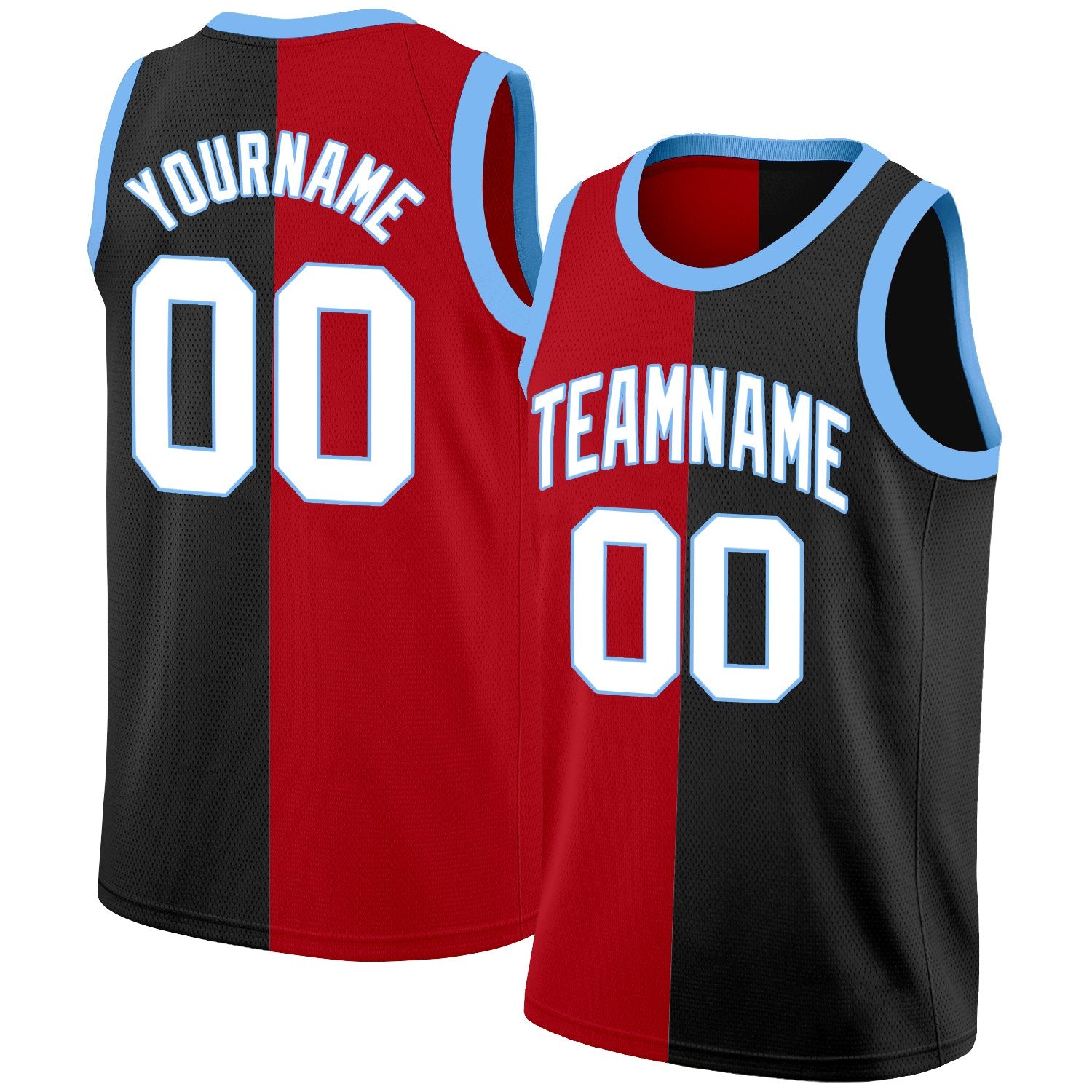 Custom Black Red-Blue Split Fashion Tops Basketball Jersey