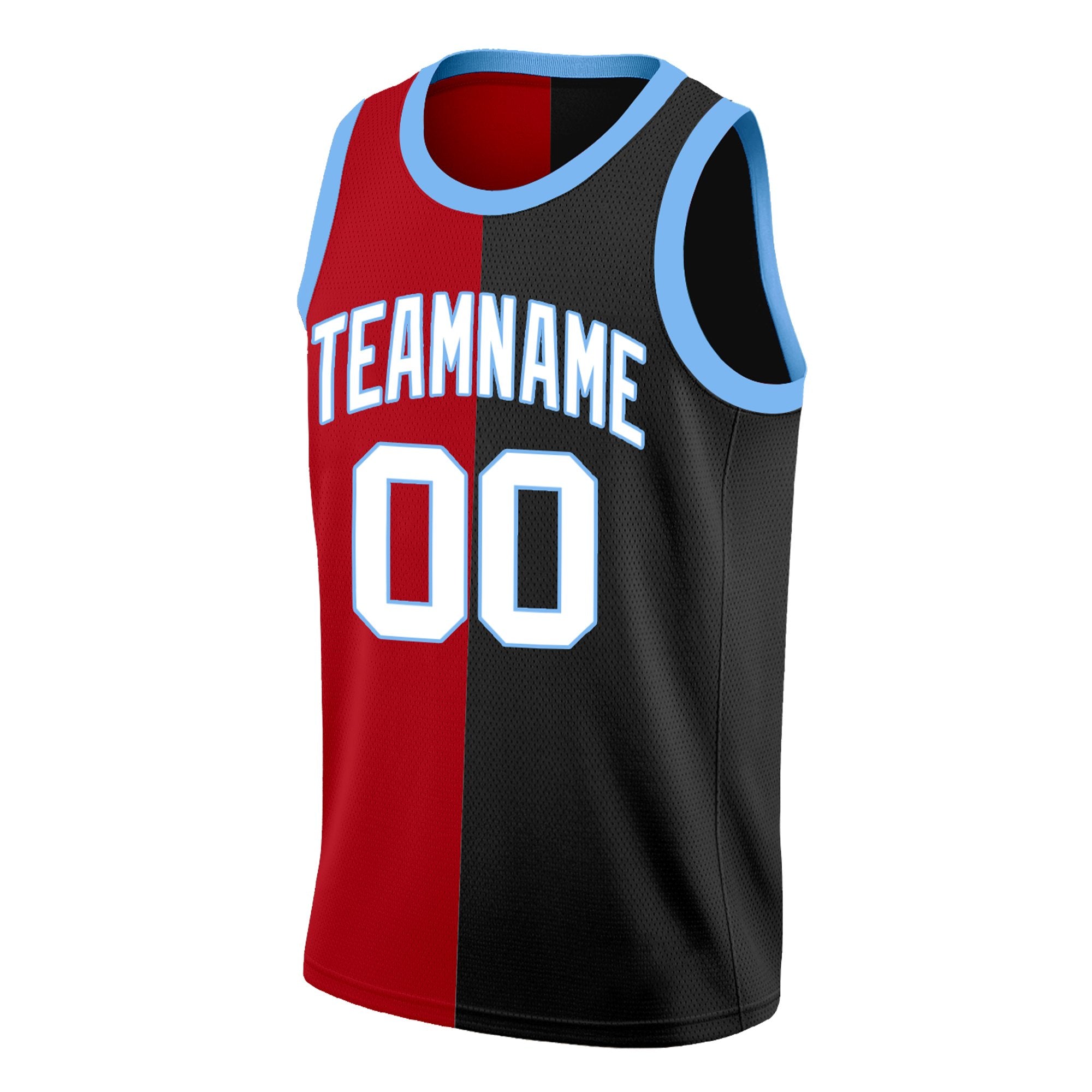 Custom Black Red-Blue Split Fashion Tops Basketball Jersey