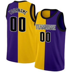 Custom Yellow Purple-Black Split Fashion Tops Basketball Jersey