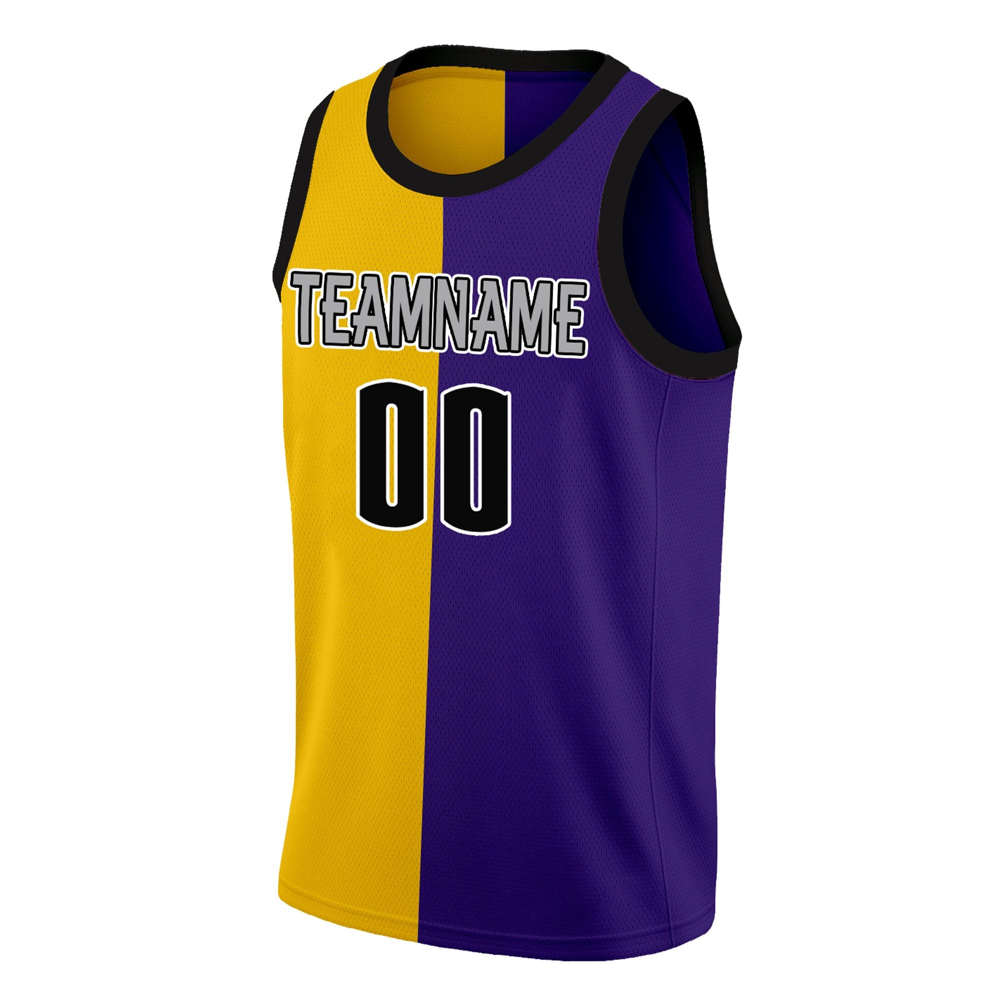 Custom Yellow Purple-Black Split Fashion Tops Basketball Jersey